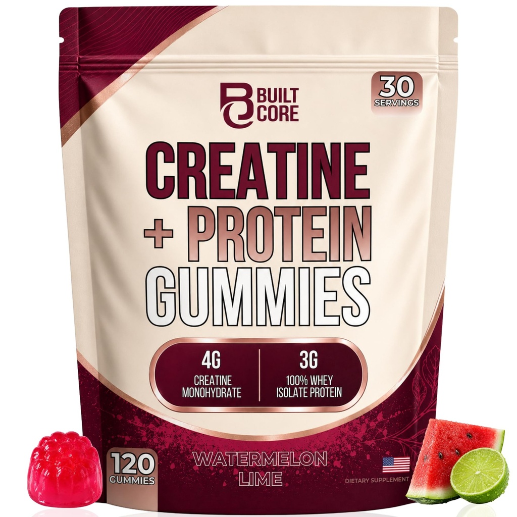 Creatine Protein Gummies, 4g of Creatine Monohydrate and 3g Protein per Serving, 120 Watermelon Gummies, 30 Day Fitness Supplement for Women and Men