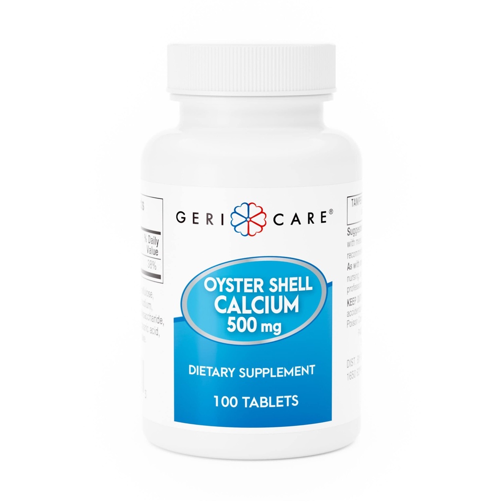 GeriCare Oyster Shell Calcium 500 mg, Bone Health & Strength Nutritional Supplement, Supports Muscle Functions, 100 Count (Pack of 1)