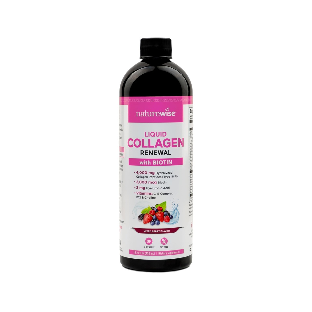 NatureWise Hydrolyzed Liquid Collagen for Women & Men 4000mg - Multi Collagen Peptides + Biotin + Vitamin C + Vitamin B Complex & Hyaluronic Acid - Mixed Berry - 15.22 fl oz[45 Day Supply]