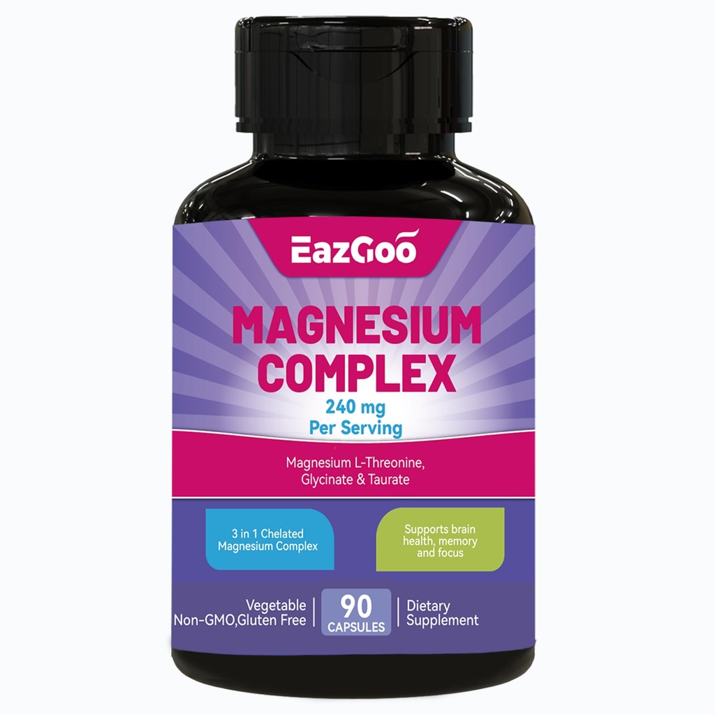 Magnesium Supplement - Magnesium Complex- 3 Forms: Magnesium L-Threonine, Glycinate & Taurate - Supports Relaxation & Brain Health, 90 Veggie Capsules
