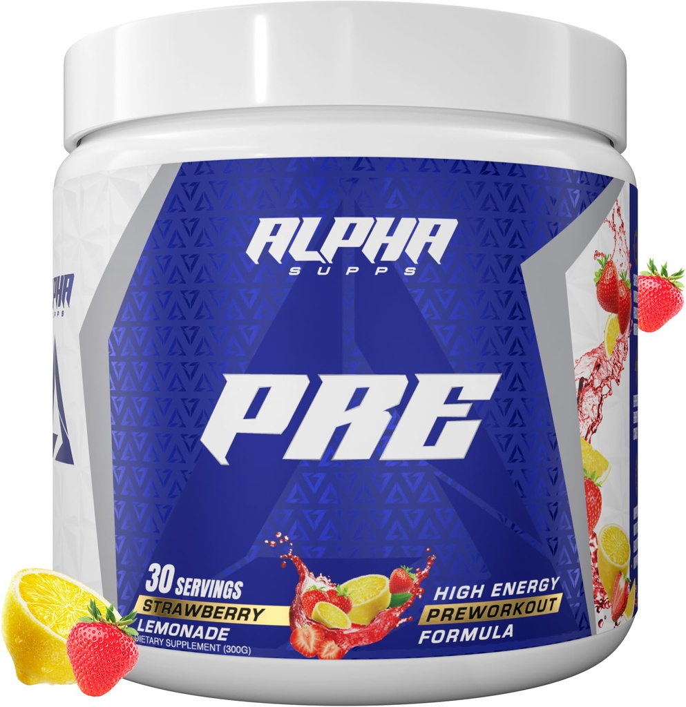 Alpha Supps Pre, Pre-Workout Powder for Men & Women, Back to Basics Preworkout Formula for Fitness & Gym Training Athletes - Boost Energy, Focus & Performance (30 Servings, Strawberry Lemonade)