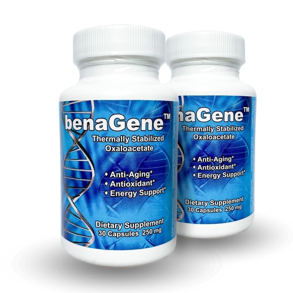 Benagene Oxalacetat-Ergänzung - Unterstützt Zelluläre Energie, Gesunde Stoffwechsel, & Körper-Verordnung - Thermisch stabilisiert mit Vitamin C - Non-GMO & Vegan - Einmal täglich (60 Portionen)