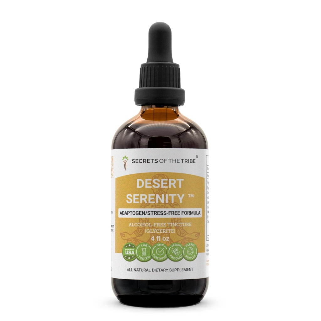 Secrets of the Tribe - Desert Serenity, Herbal Supplement Blend Drops Alcohol-Free Liquid Extract, Adaptogen/Stress-Free Formula (4 fl oz)