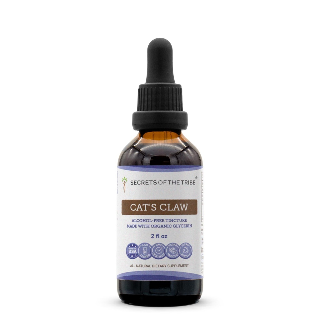 Secrets of the Tribe Cat's Claw Tincture Alcohol-Free Liquid Extract, Wildcrafted Cat's Claw (Uncaria Tomentosa) Dried Inner Bark (2 FL OZ)