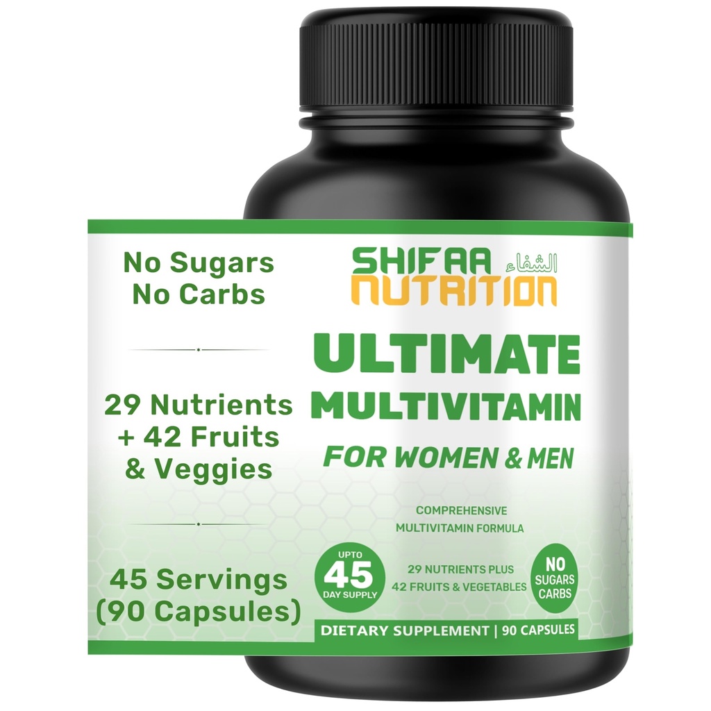 SHIFAA NUTRITION Halal Vitamins, Multivitamin for Women & Men – Comprehensive Support for Heart, Brain, Eye & Immune Health – Gluten, Dairy & Egg Free Mens Vitamins Multivitamin (45 Day Supply)