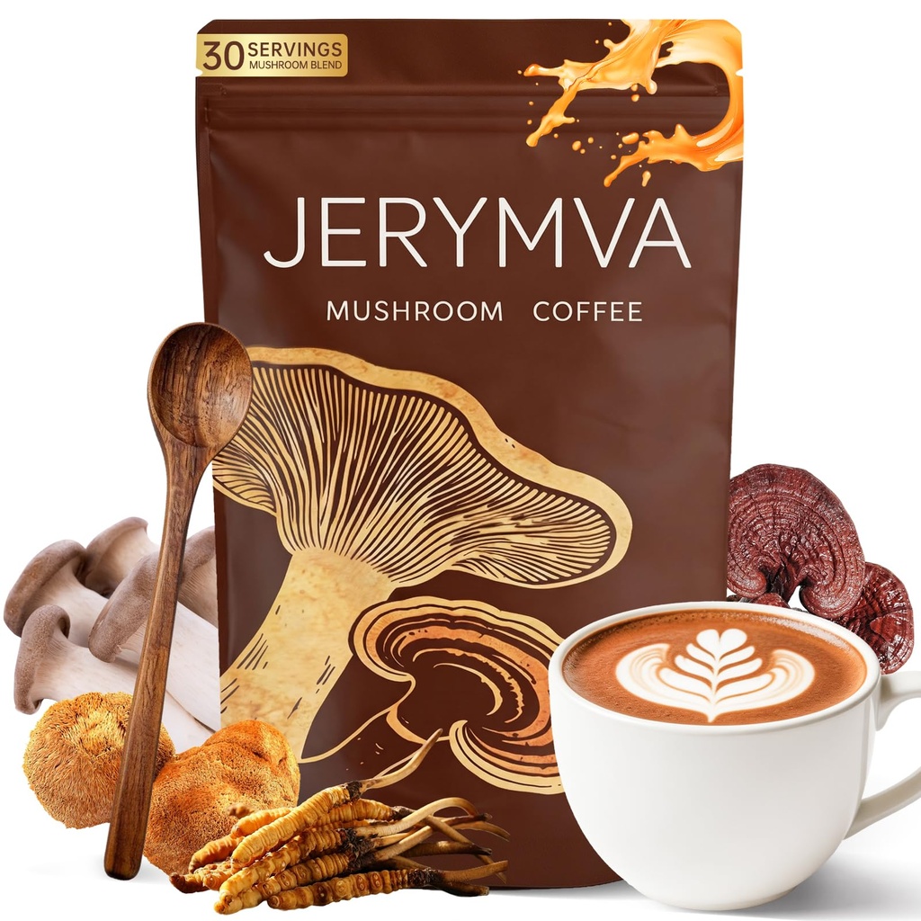 Mushroom Coffee – Superfood Blend with 6 Adaptogens (Lion’s Mane, Cordyceps, Reishi, Turkey Tail) MCT Oil & Enhanced Energy, Focus & Immunity Support | Vegan,Gluten-Free, Non-GMO | 6.35oz
