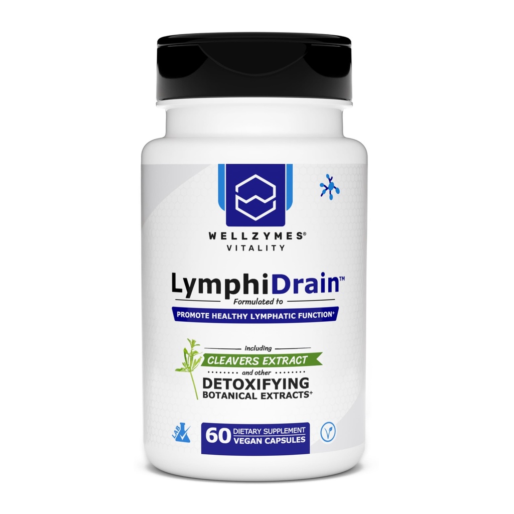 Wellzymes® LymphiDrain Formulated to Promote Healthy Lymphatic Function | Cleavers, Diosmin, Detoxifying Botanicals & More | Promote Removal of Cellular Waste | 60 Vegan Capsules