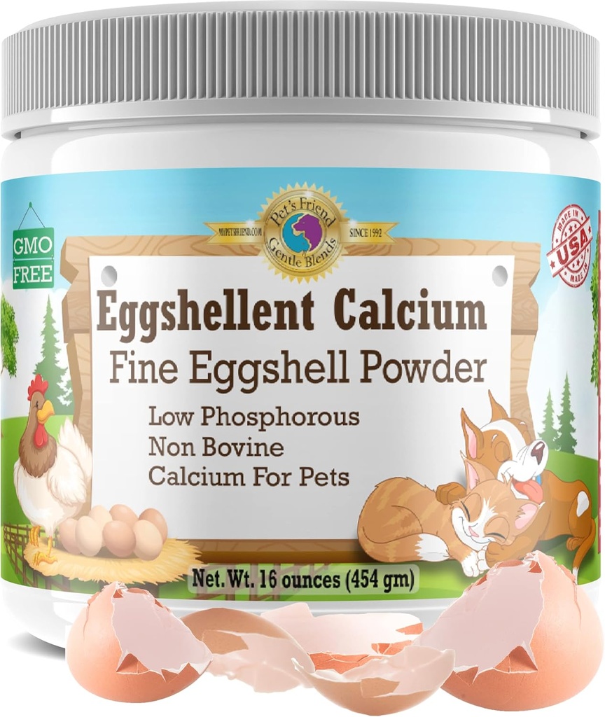 Kalzium für Hunde und Katzen - Fine Eggshell Powder - Strong Hip & Joint Supplement für Hunde und Katzen- Nahrungsergänzung - Keine Zusatzstoffe - Pet's Friend Eggshellent Calcium 16oz