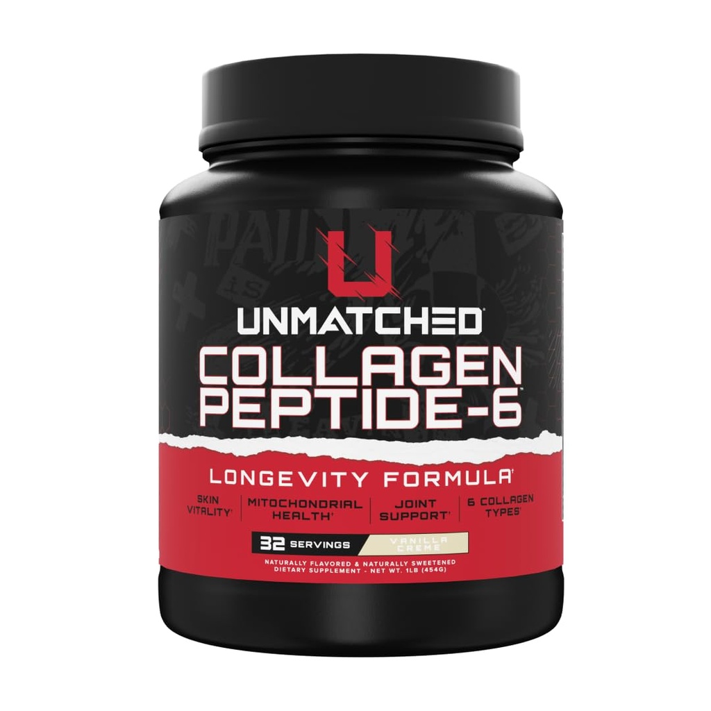 Unmatched Collagen Peptide-6 | Multi-Source Collagen Powder with Vitamin C, Biotin & Hyaluronic Acid | Supports Skin & Joint Health | 32 Servings (Vanilla Creme)