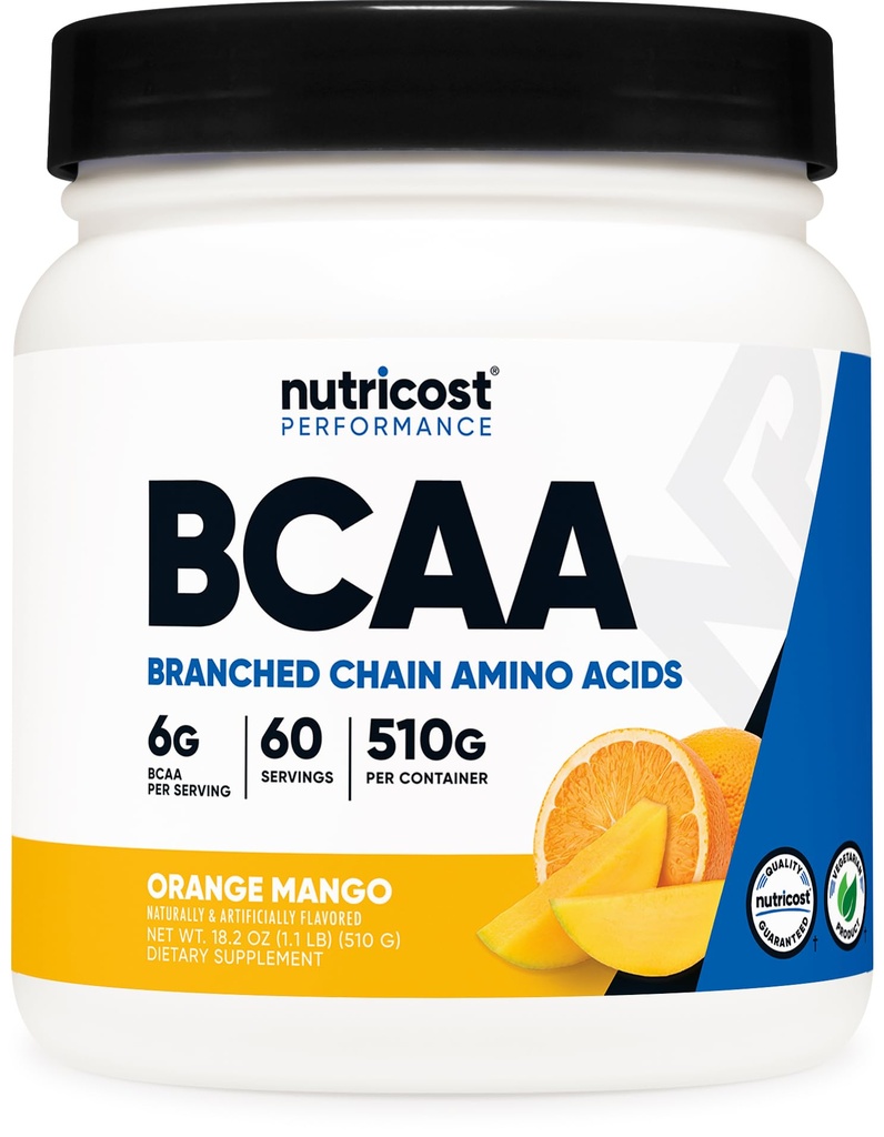 Nutricost BCAA Pulver (Orange Mango, 60 Servierungen) - 2:1:1 Optimale Ratio, Glutenfrei, Non-GMO, Vegetarisch