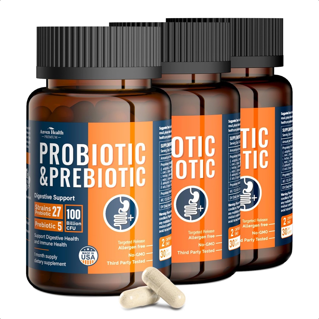 100 Milliarden Probiotika für Männer und Frauen 27 Strains 5 Bio-Präbiotika für Gut Digestive & Immune Gesundheit, unterstützt Durchfall Gas Bloating, Non-GMO, Zero Fillers – Made in USA empfohlen180 Caps