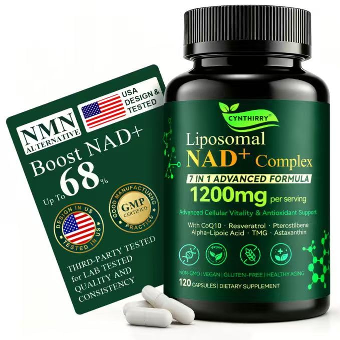 NAD+ Supplement 120 Capsules with Resveratrol, Liposomal NAD+ Supplement 1200mg, CoQ10 | Advanced Cellular Support, Nicotinamide Riboside NMN Replacement Premium Antioxidant & Energy