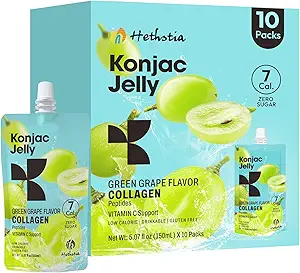 Hethstia Konjac Jelly Strawberry Flavor mit Collagen Peptides – 10 Pouches Trinkbare Erdbeere Jello, 7 Kcal, 0 Zucker, Keto, Glutenfrei, Vitamin C Gesunde Snacks & Food Gifts