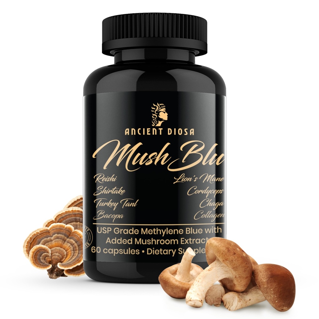 Methylene Blue USP Pharmaceutical Grade 60 Capsules, 60-Day Supply with Rich Blend of Mushrooms Extracts - Immune System Support, Cognitive Function, Improve Memory and Mental Focus