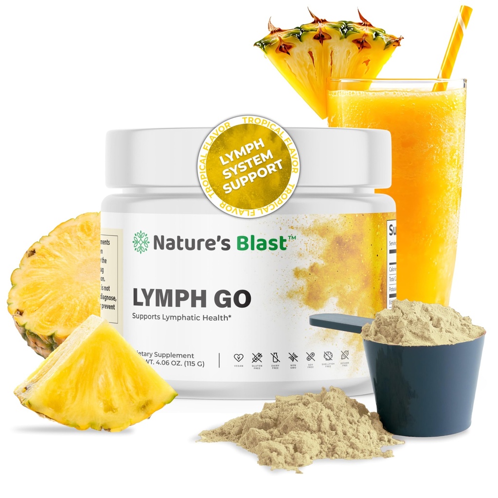 Lymphe Go - Lymphatic Drainage Supplement für Damen und Herren - Lymphsystem Unterstützung - mit Bromelain, Echinacea, Burdock Root, Dandelion, Rutin, Kelp & More - 4.06 Oz - 30 Servieren - Tropical Flavor