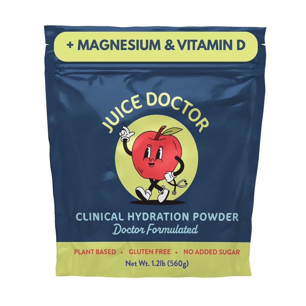 Hydration Powder Made with Apple Juice Powder, Magnesium Citrate, Vitamin D Family Friendly Electrolyte Powder Drink Mix for Men, Women, and Children, by Juice Doctor, 1.2lb (560g / 28 Servings)