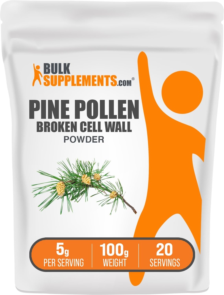 BulkSupplements.com Pine Pollen Powder - Gebrochene Zellwand, Pine Pollen Supplement, Kräuterergänzung - Glutenfrei, 5g pro Servierung, 100g (3,5 oz) (Pack von 1)
