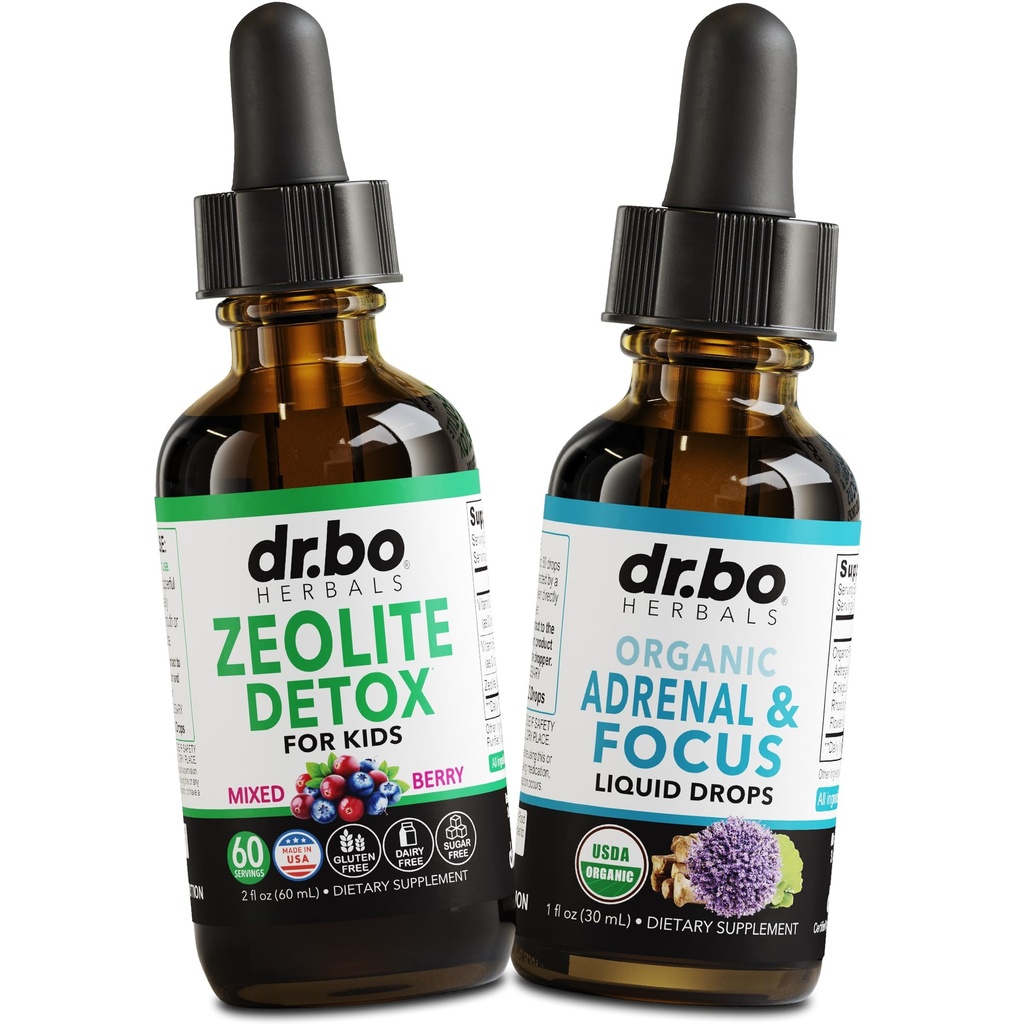 Zeolite Detox & Adrenal Focus Support - Clinoptilolite Zeolite für Kinder & Erwachsene Flüssige Tropfen mit Vitaminen B12 & D - Organische Adrenal und Fokus für natürliches Gehirn, Gedächtnis Fatigue Stress Achtung