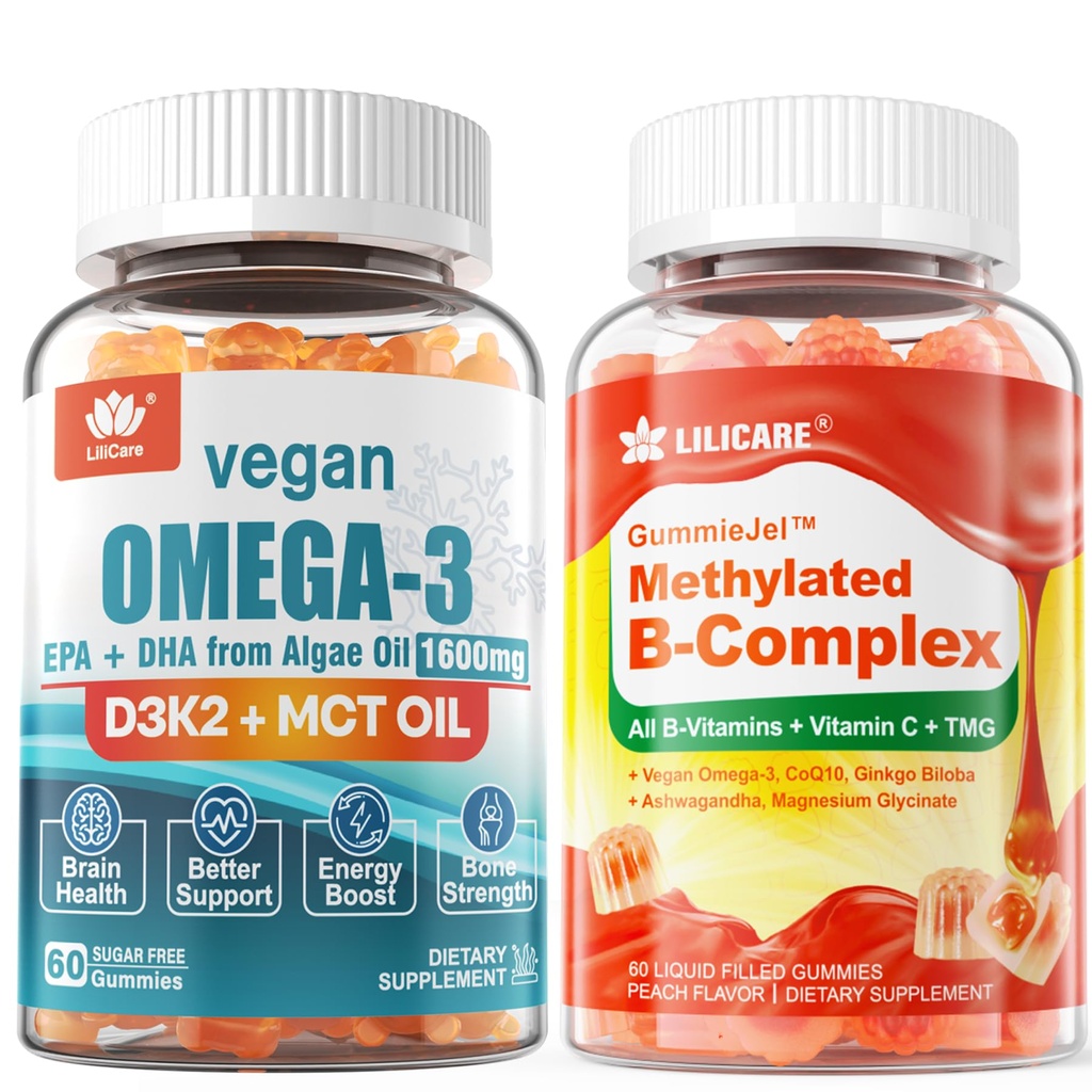 LILICARE Vitamin B Complex Filled Gummies Vegan Omega3 Gummies 1280mg
