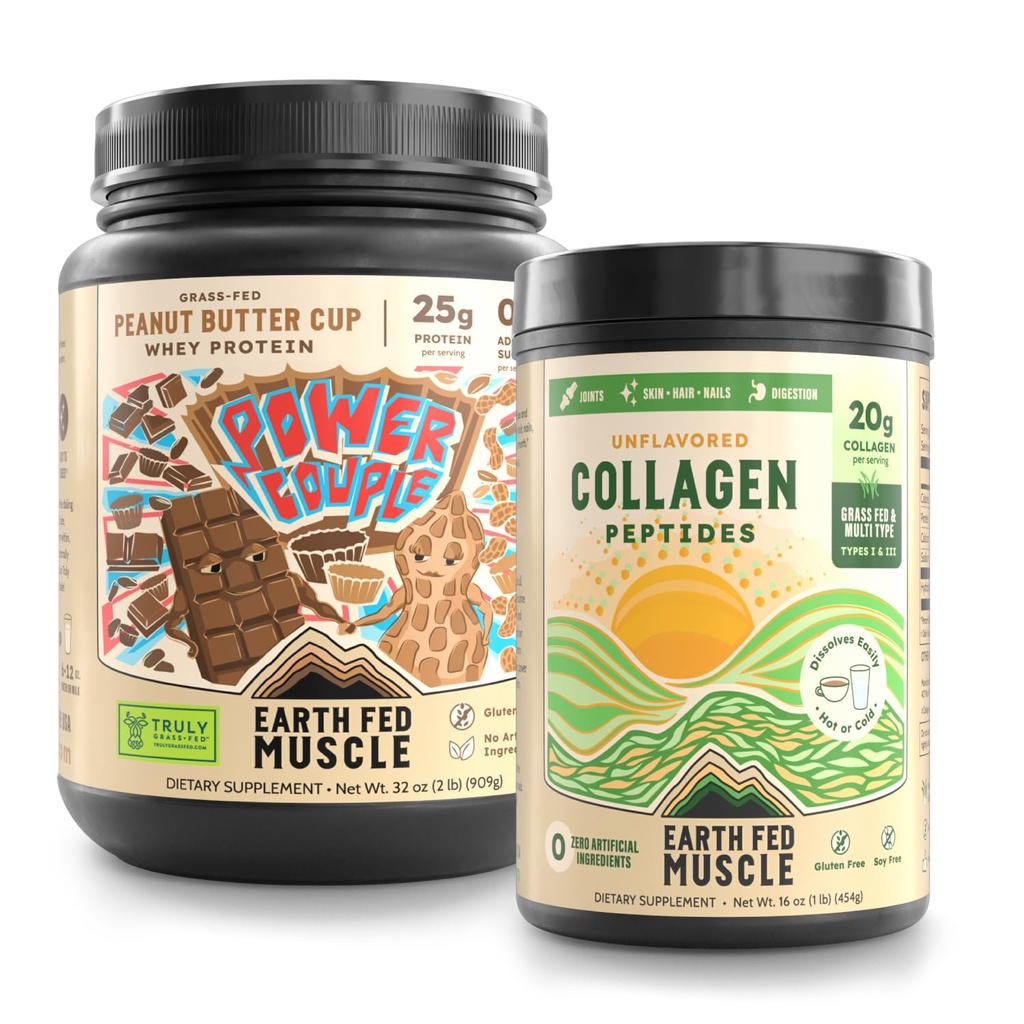 Earth Fed Muscle Chocolate Peanut Butter Whey & Unflavored Collagen Recovery Bundle