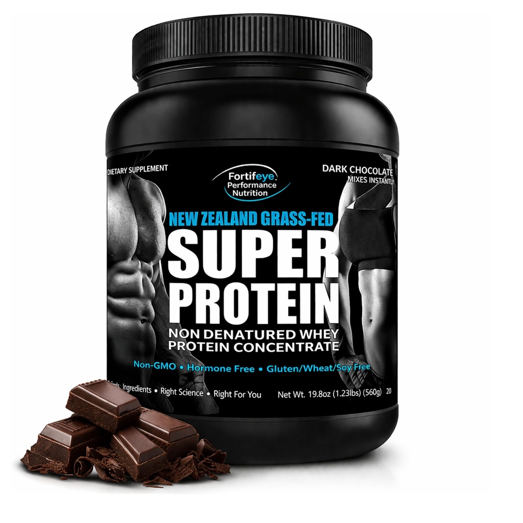 Fortifeye Super New Zealand Grass Fed Whey Protein Dark Chocolate Fudge Flavor, 60 Servings, 3 Pack - Non-Denatured Organic Grass Fed Whey Protein Powder Chocolate for Workout, Sports & Immune System