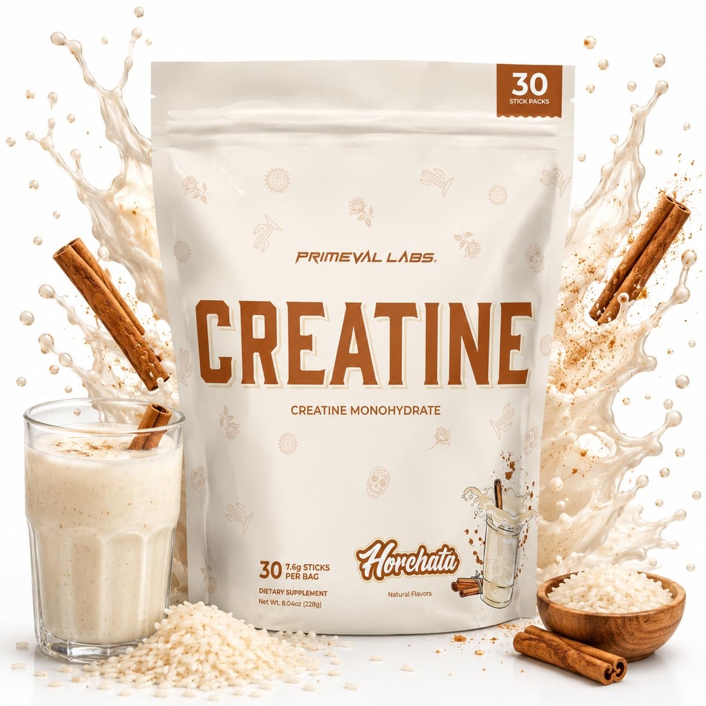 Primeval Labs Clean Creatine Monohydrate Powder | Flavored Powder for Muscle Strength & Recovery | Latin Aqua Fresca Flavors | Workout Supplement for Men & Women | 30 Servings | Horchata