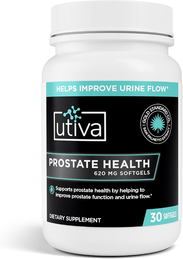 Utiva Prostate Health - Natural Formula for Healthy Function and Urine Flow - Prostata Supplement für Herren - Beta-Sitosterol und Saw Palmetto für Herren - 30 Softgels