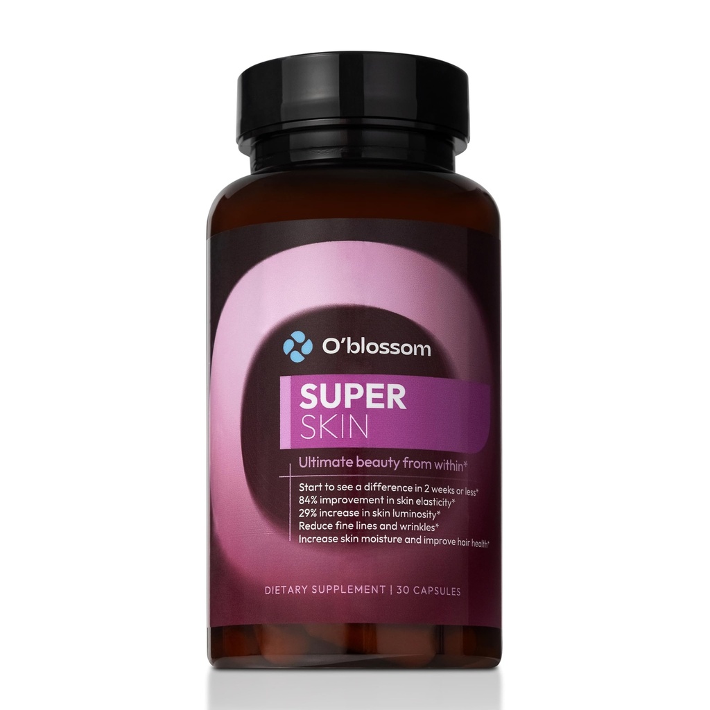O'blossom Super Skin Beauty Supplement with SkinAx2 - Clinically Proven Best Sellers for Super Youth: Boosts Elasticity by 84%, Reduces Wrinkle Depth by 18%, Increases Collagen Production by 34%