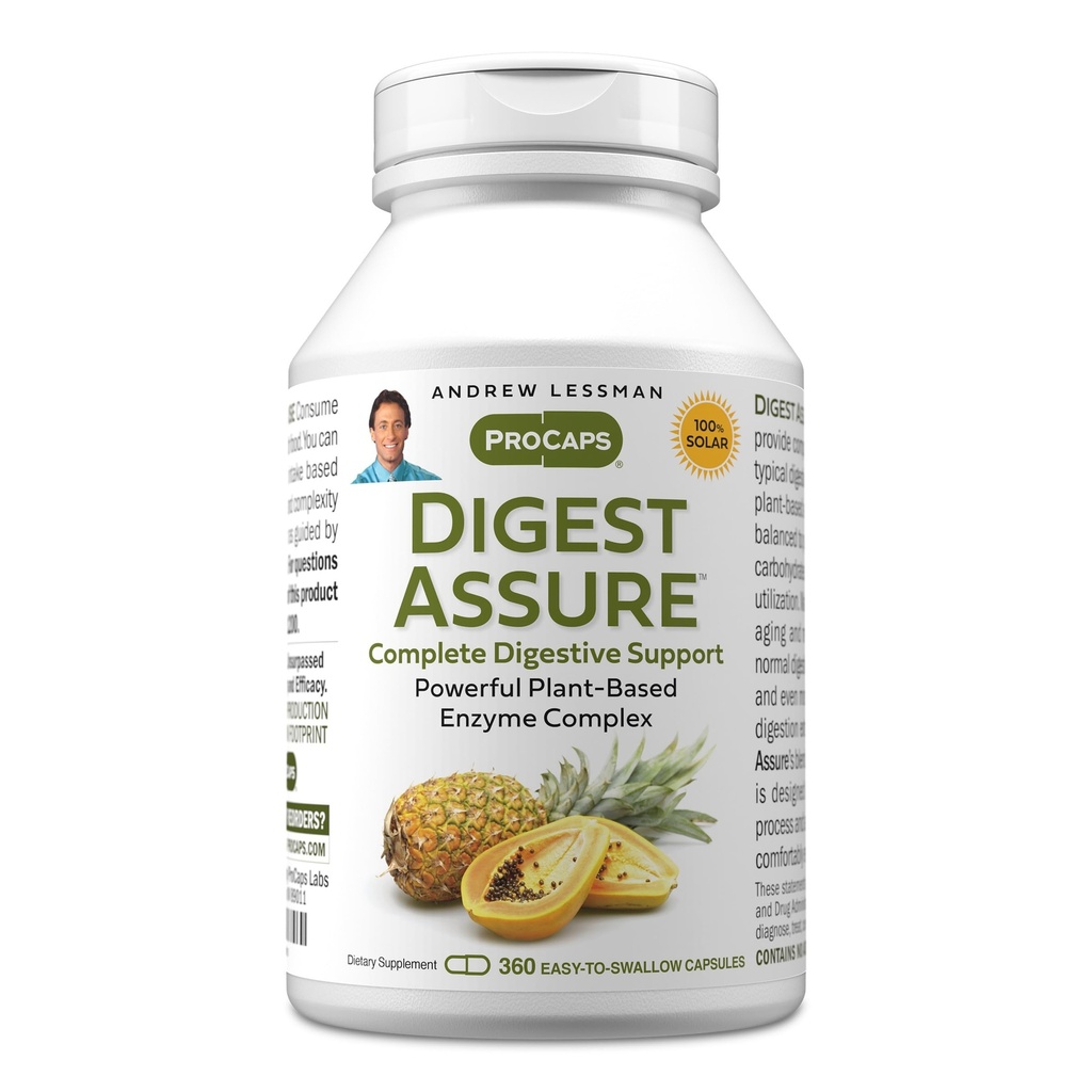 ANDREW LESSMAN Digest Assure 360 Capsules - Comprehensive Blend of Powerful Natural Enzymes to Support and Enhance Digestive Health, Vegetarian-Sourced Enzymes, Small Easy to Swallow Capsules
