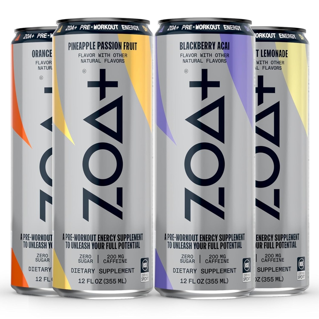 ZOA+ Pre-Workout Energy Drink, Variety Bundle - NSF zertifiziert für Sport mit Zero Sugar, Nitric Oxide Support, B & D Vitamine, Aminosäuren und Elektrolyte - 48 Packung