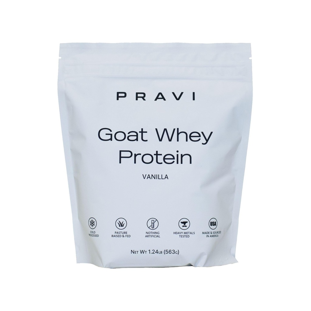 Grass-Fed Pure Goat Whey Protein Powder - Organic Whey Protein Supplement - Easy to Digest - Less Lactose - Soy Free - Vanilla Flavor - 20 Servings