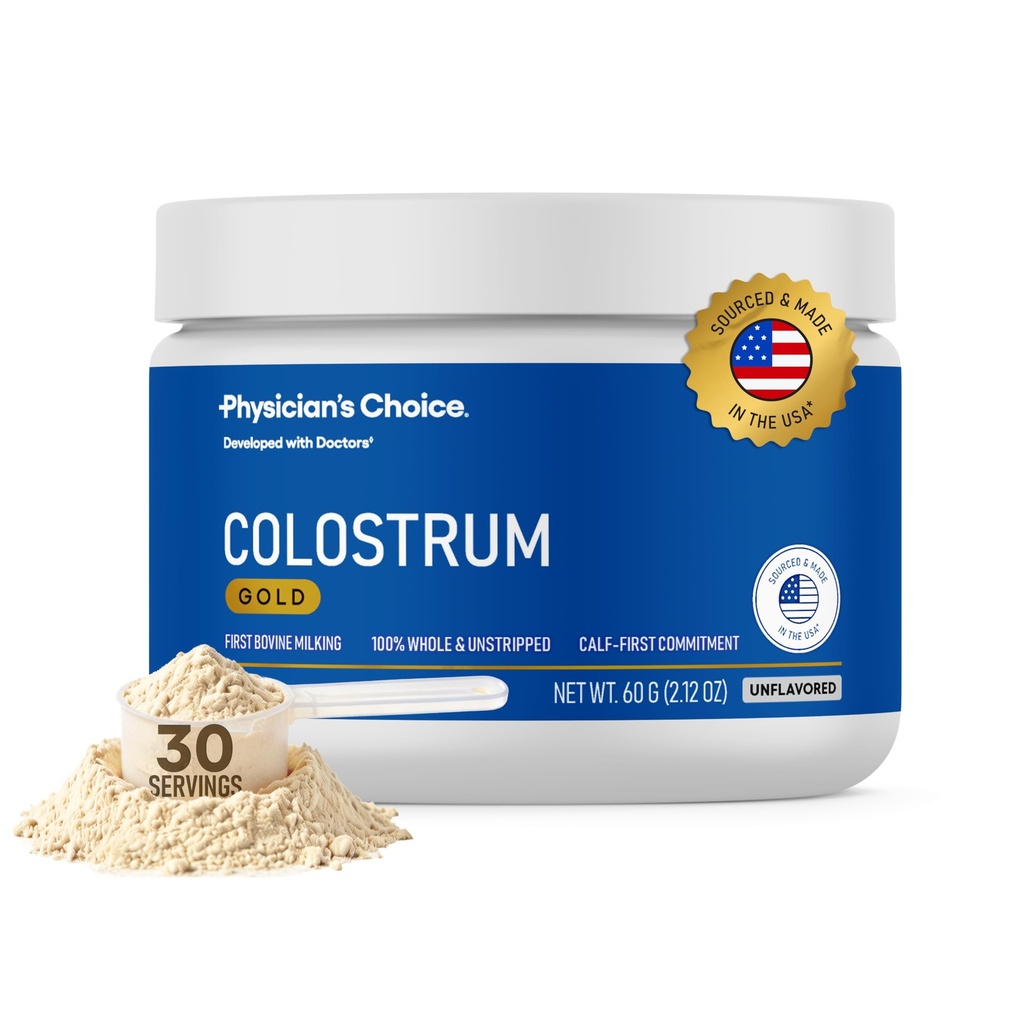 Physician's CHOICE Colostrum Gold Powder - First-Day Milking for Gut & Immune Support - Potent IgG Antibodies & Bioactive Nutrients - Whole & Unstripped - Easy to Mix - Made in the USA - 30 Servings