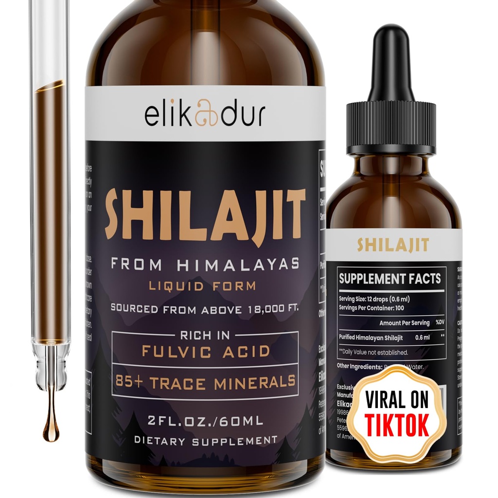 Shilajit Resin Organic Liquid Supplement, Shilajit Himalayan Organic, Flüssige Vitamine für Frauen und Männer, 85+ Trace Minerals, Alternative zu Resin & Kapseln, Energie & Immunfunktion, Vegan, 60 ml