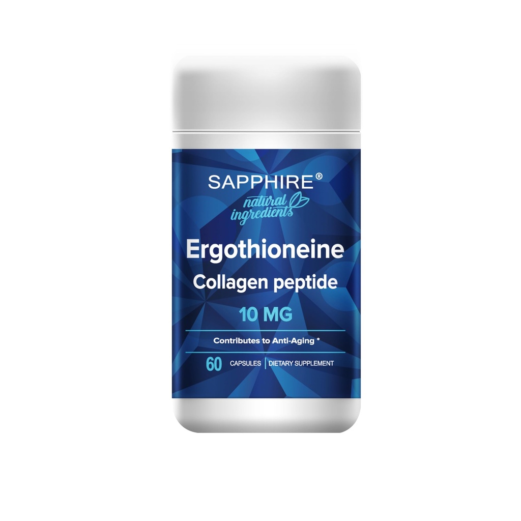 Sapphire Ergothioneine Collagen Supplement – L-Ergothioneine + Collagen Peptides + Hyaluronic Acid + Vitamin C & E – Advanced Anti-Aging Formula for Skin, Joints & Cellular Health – 60 Capsules