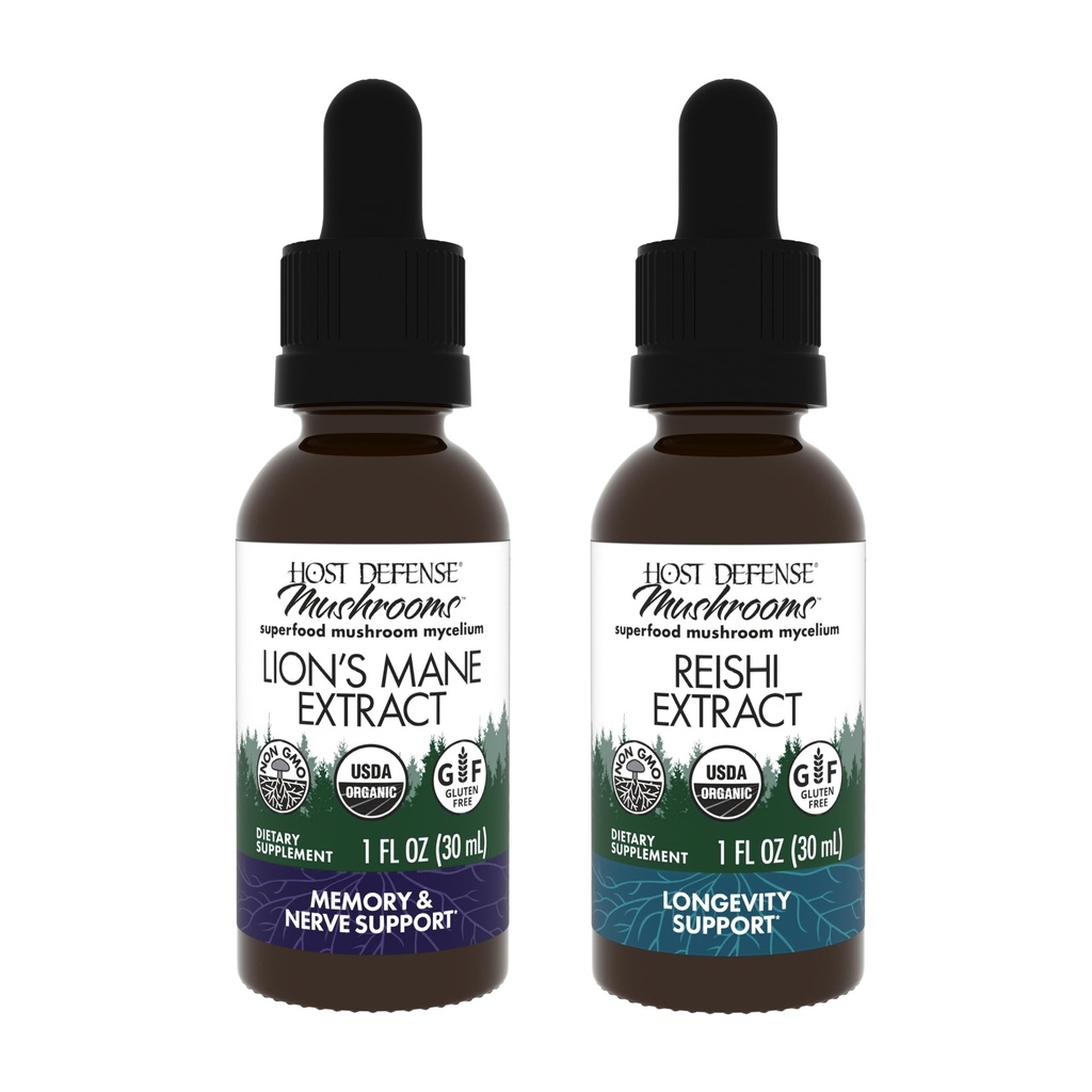 Host Defense Bundle mit Lion's Mane Extract, 1 fl oz & Reishi Extract, 1 fl oz - Support Brain Health, Memory & Focus - Support Heart & Immune Health*