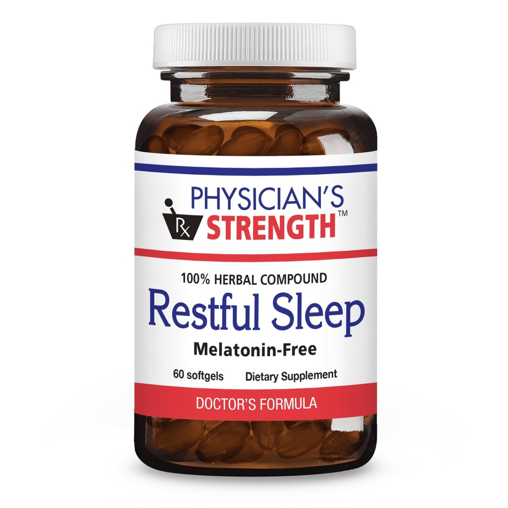 Physician's Strength Restful Sleep - 60 Softgels - Natural Support - 100% Herbal Compound - Melatonin Free - Non-GMO & Soy Free - 60 Servings