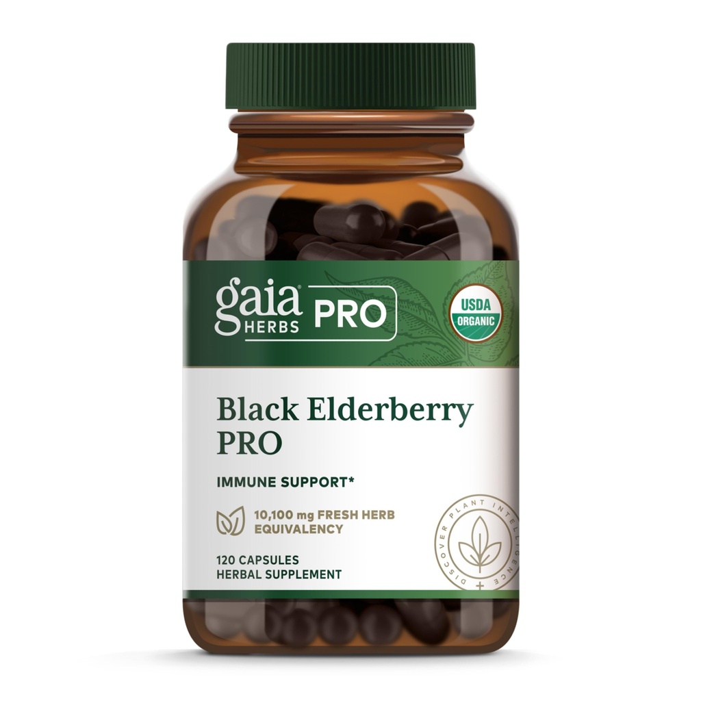 GAIA HERBS PRO Black Elderberry Pro - Supports Immune System Health* - Concentrated Organic Black Elderberry Extract - Vegan - 120 Capsules (60 Servings)