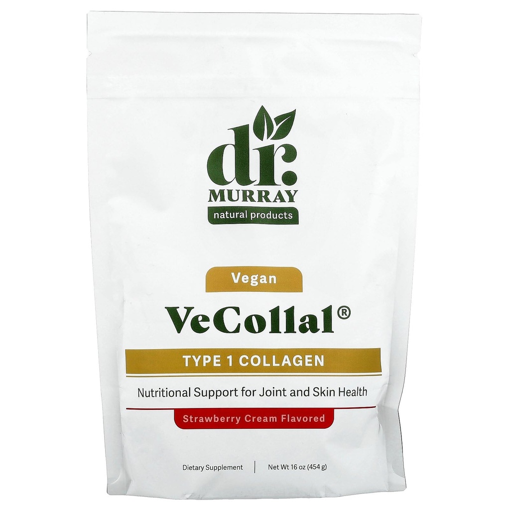 Dr. Murray's VeCollal Vegan Radiant Beauty Complex Strawberry Cream - Vegan Based Type 1 Collagen Alternative | Clinically Studied Amino Acids | Non-GMO | 16 oz., 60 Servings