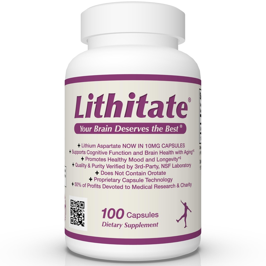 Lithium Aspartate 10mg | Unterstützt kognitive Funktion und Gehirngesundheit mit Aging | NSF Certified | Fördert psychische Klarheit, Gesunde Stimmung & Langlebigkeit | Natürliche Ergänzung | 100 Kapseln