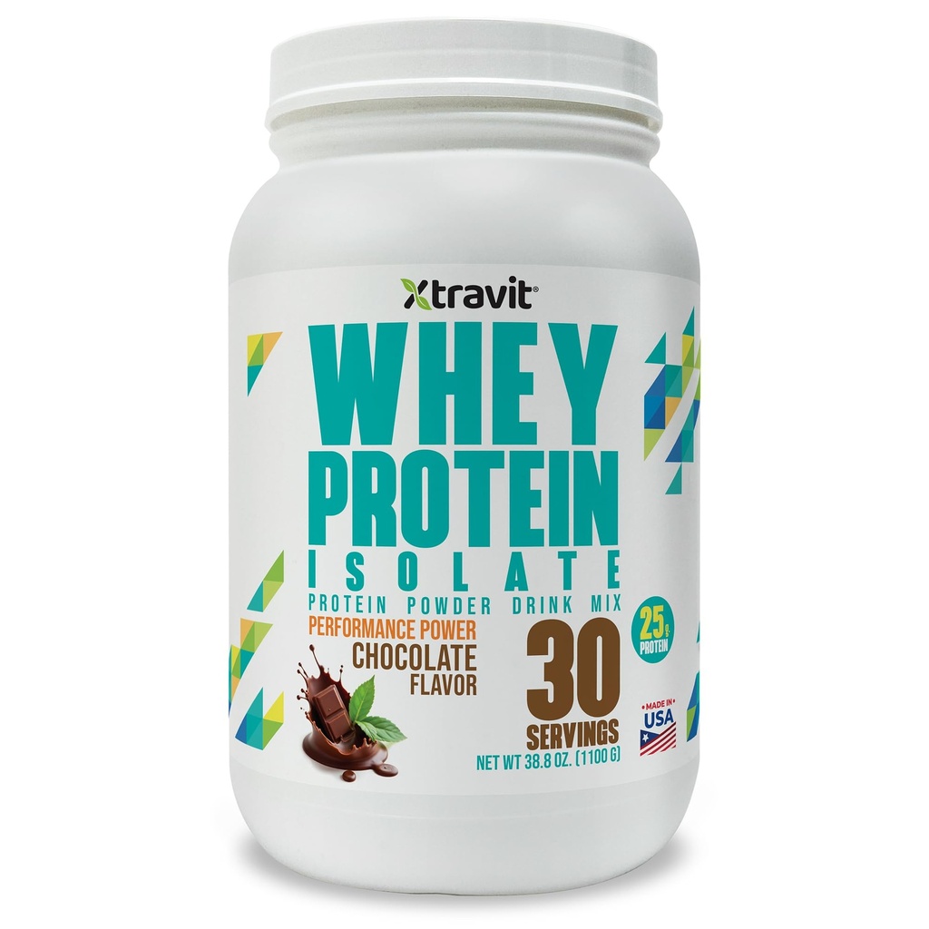 Chocolate Whey Protein Isolate Powder – Low Carb Supplement for Men & Women - Support Muscle Growth, Nutrition, Fitness, & Weight Management - Filler & GMO Free, 25 g, 30 Servings