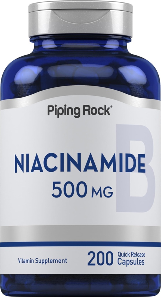 Piping Rock Niacinamide 500mg | 200 Capsules | Vitamin B3 | Non-GMO, Gluten Free Supplement