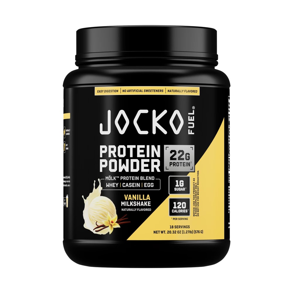 Jocko-Molk Whey Protein Powder, Chocolate, 22g Protein, Digestive Enzymes, Probiotic Blend, No Sugar Added, Essential Amino Acids, Electrolyte Minerals, 18 Servings (Packaging May Vary)