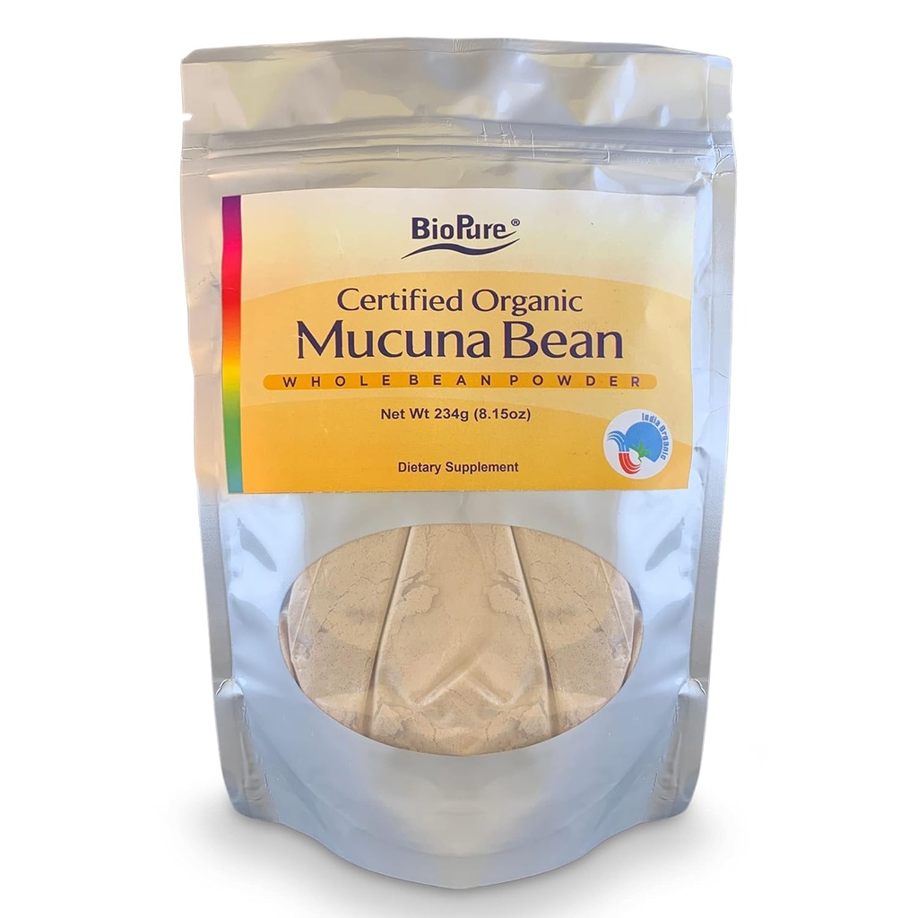 BioPure Certified Bio-Mucuna-Bohnen-Pulver – Natürliche Nootropic & Adaptogen-Ergänzung mit Dopamine & Serotonin zur Unterstützung der Gehirngesundheit, der Stressantwort des Körpers und der gesamten Wellness – 8.15 oz