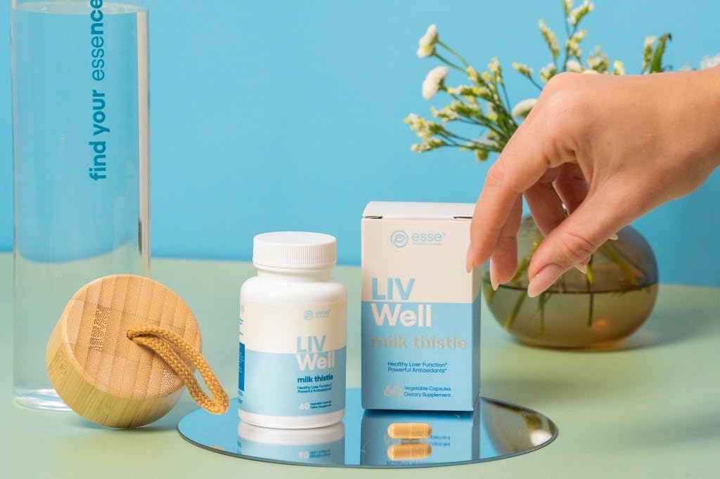 ESSE Vegane Milchdistel-Ergänzung mit Sesam und Artichoke Extrakt - Advanced HPLC Getestet für Reinheit - 80% Silymarin Distel für Leberreiniger Detox & Repair Plus Gesunde Hautunterstützung, 60 Kapseln