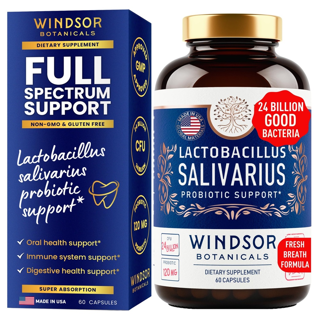 Lactobacillus Salivarius Probiotic - 24bn CFU L Salivarius Dental Probiotics for Teeth and Gums - Bad Breath Treatment for Adults, Immun Support, Digestive Health - 60 Oral Probiotic Kapseln