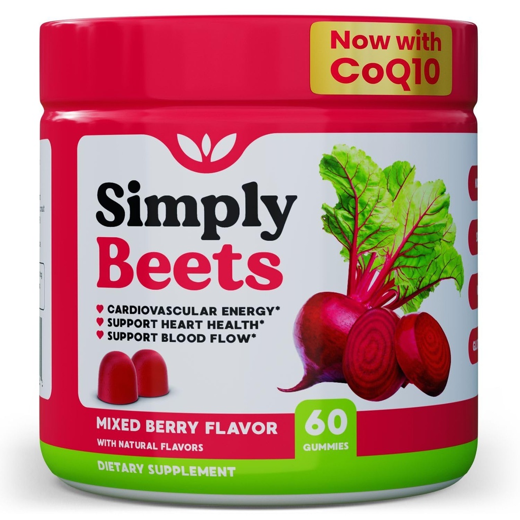 Beet Gummis mit CoQ10-Nitric Oxid & Energy Support-Non-GMO Beetroot Powder & Grape Seed Extract- Natural Mixed Berry Flavor-60 Count