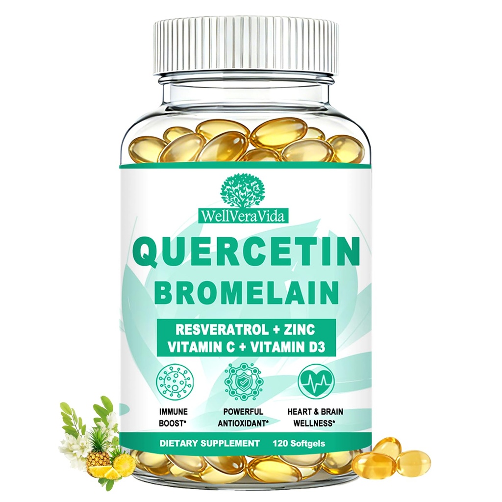 Quercetin with Bromelain, Extra Strength Quercetin 1000mg & Bromelain 500mg | with Zinc Vitamin C & D3, Healthy Immune System & Seasonal Allergy Health for Women Men, Liposomal Quercetin Phytosome, Vegan