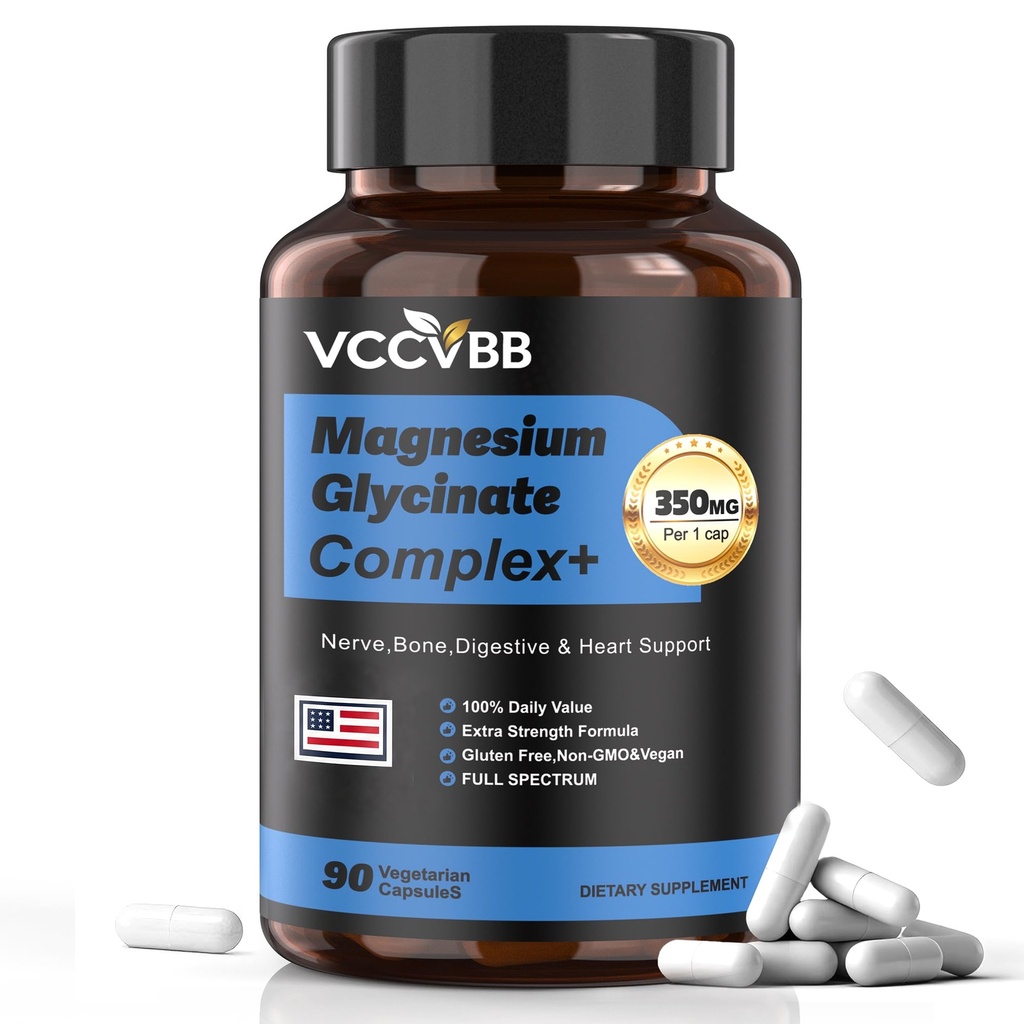 12-in-1 Magnesium Complex 350mg | High Absorption Magnesium Glycinate, Citrate, Malate & Taurate | Relieve Cramps, Stress, Better Sleep | Heart, Bone & Nerve Health | 90 Vegan Capsules