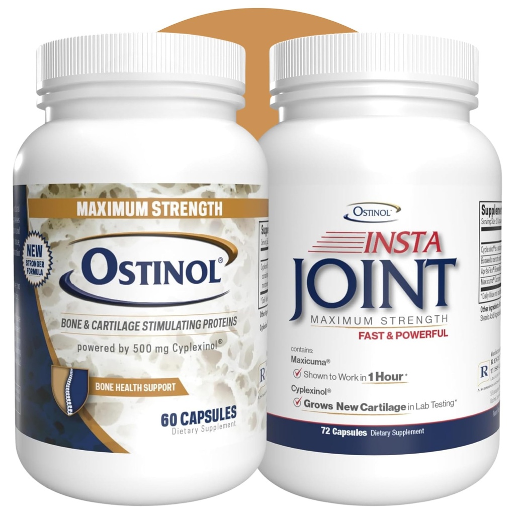 ZYCAL Ostinol Complete Bone & Joint Pack – Maximum Strength 500mg + InstaJoint Max – Cyplexinol, Curcumin & Boswellia for Bone Density, Cartilage Support & Joint Mobility – 132 Capsules