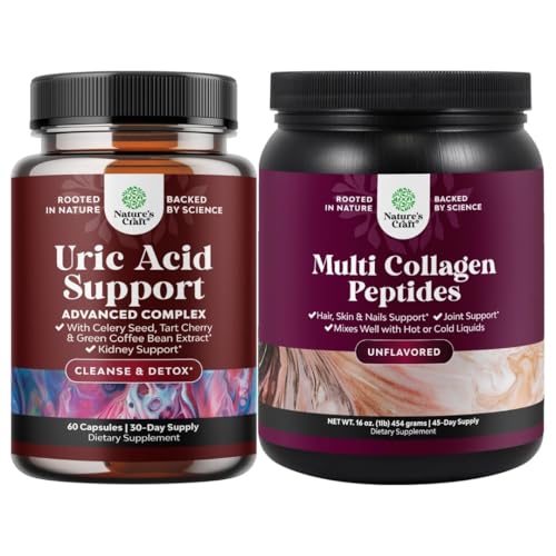 Bundle of Green Coffee Bean Extract for Uric Acid Cleanse & Detox with Turmeric, Tart Cherry & Celery Seed and Multi Collagen Protein Powder - Keto Hydrolyzed Collagen Peptides for Hair Skin & Nails